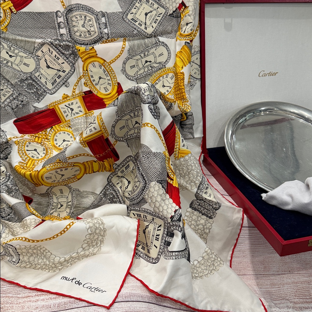 Auth Must De Cartier Scarf Stall 100 Silk Italy Stunning Cartier Silk Watch
